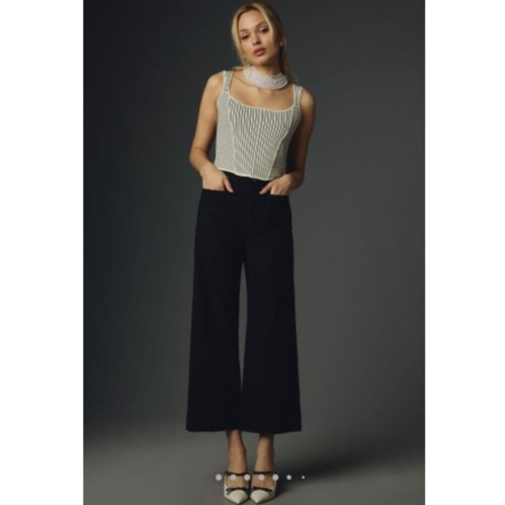Anthropologie-The Colette Cropped Wide Leg Pant - Black  Sz 33